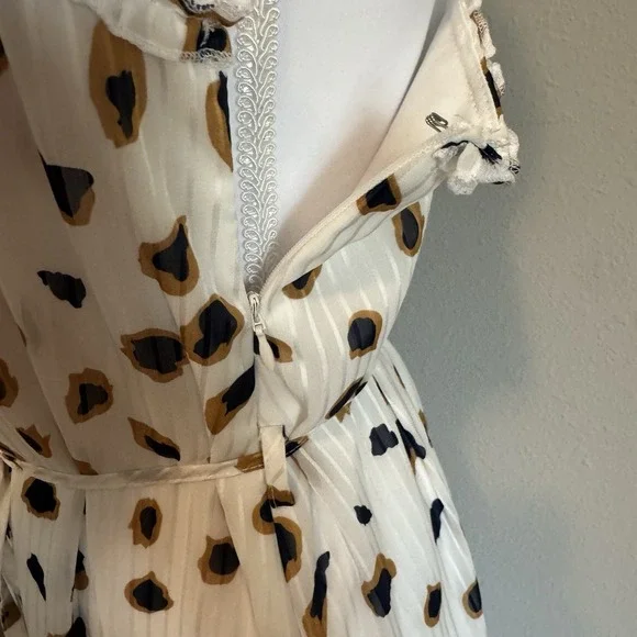 Generation K Leopard Ruffle Maxi Dress W/ Tie Belt Boho Whimsigoth Coastal M - Picture 3 of 12